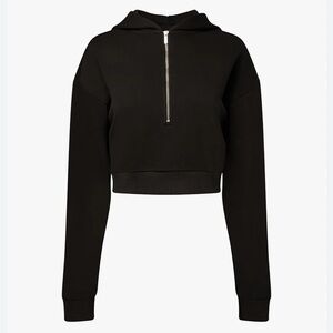 WeWoreWhat Black half zip Hoodie cropped fleece athleisure S NWT